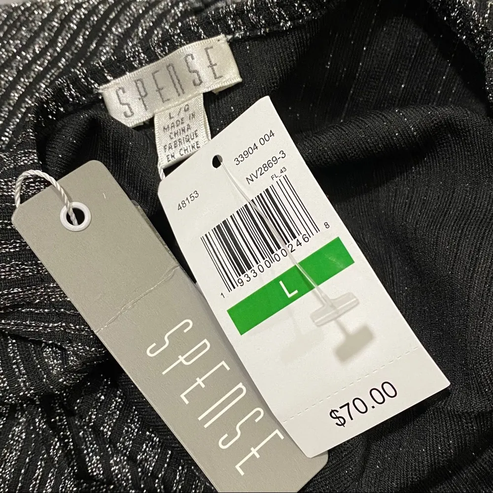 SPENSE Lurex Silver/Black Stripe Wrap Dress L Black Size L - Image 8