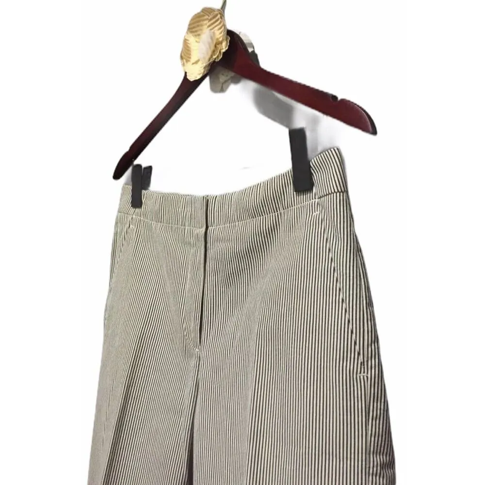 J Crew Women's Size 4 Ivory Seersucker Striped Cropped Cuffed Pants Career - Image 5