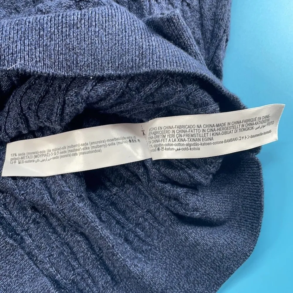 Massimo Dutti  Cable Knit Blue Silk Cotton Crew Neck Pullover Sweater Size S - Image 4