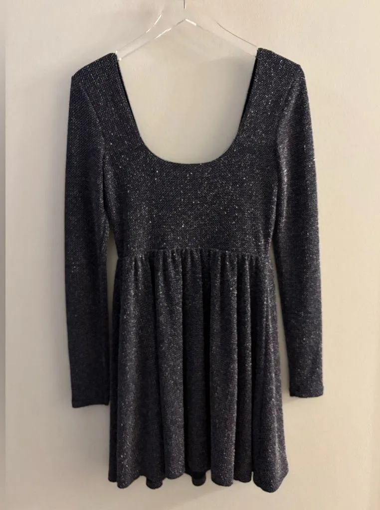 Free People Mini Skater Dress Long Sleeve Metallic Sparkly Size Small - Image 3
