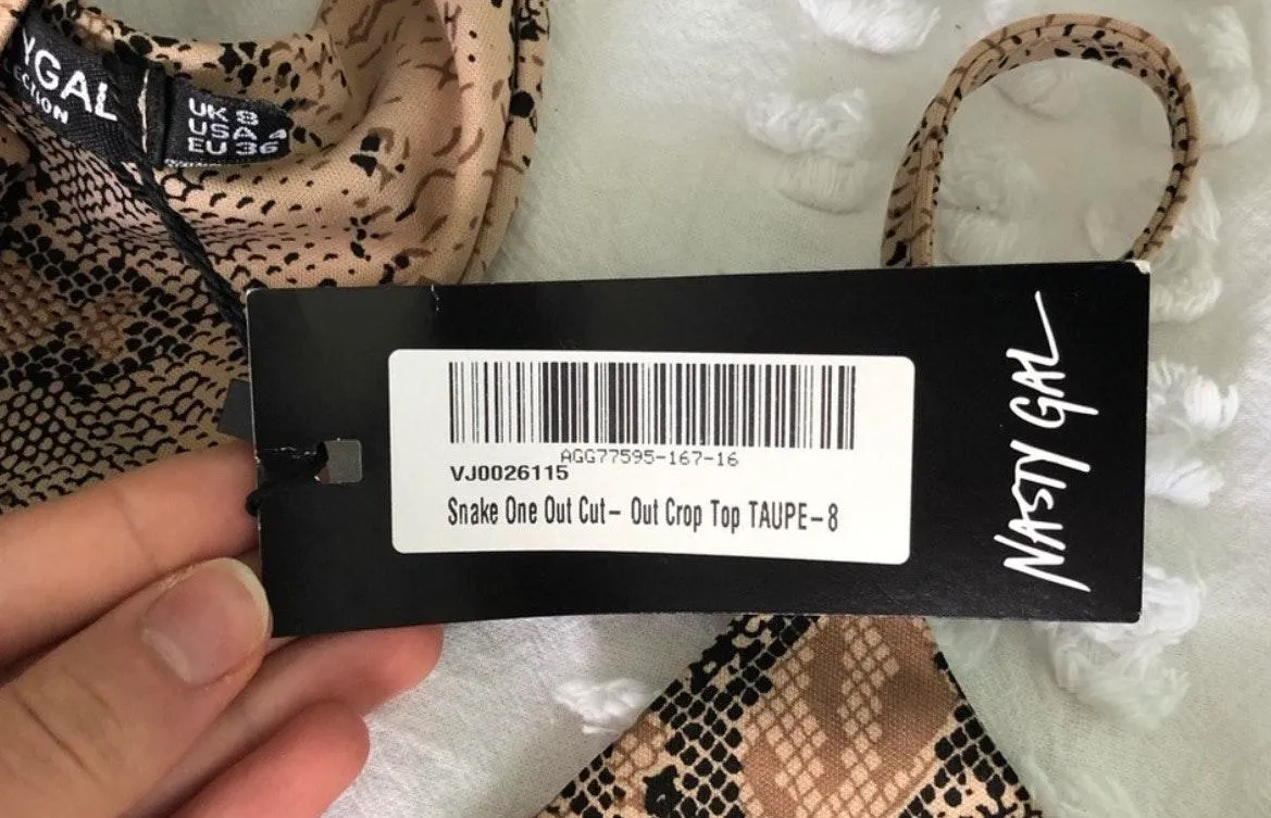 Nasty Gal Snakeskin Cut Out Long Sleeve Crop Top - Image 2