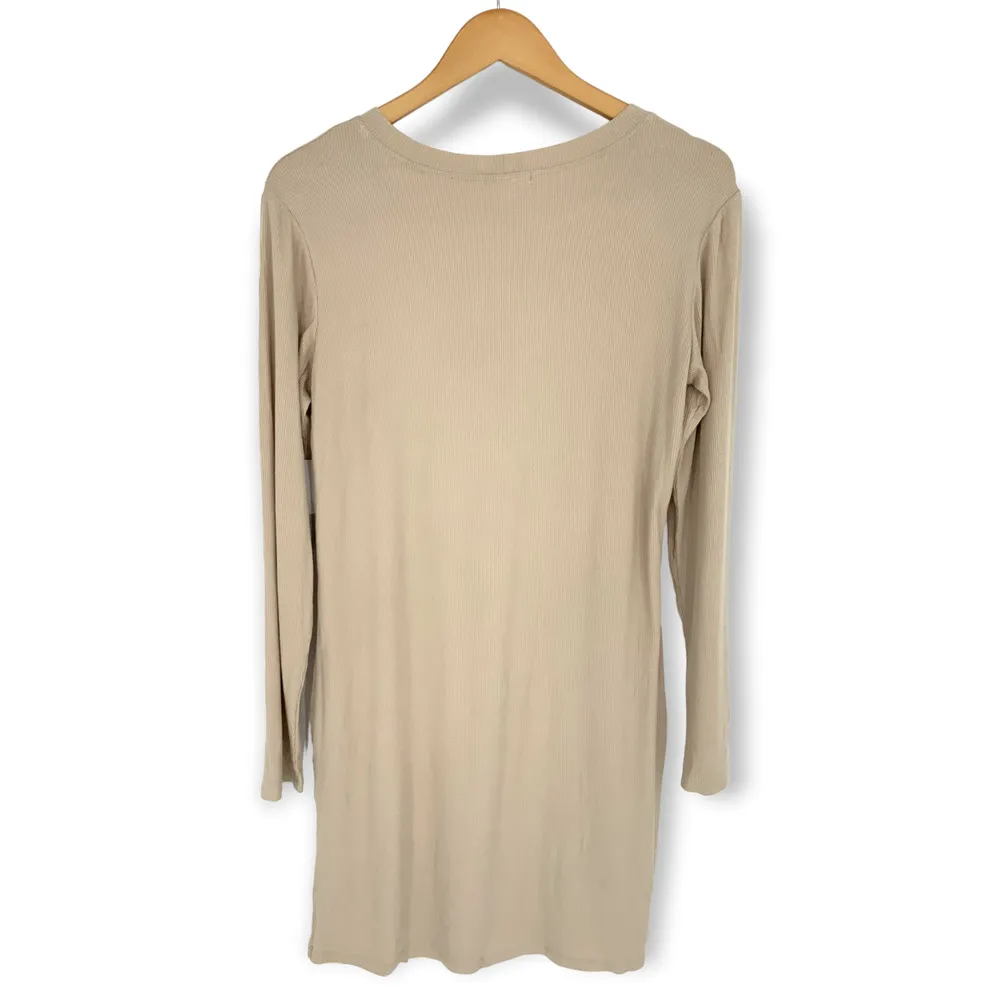 BP by Nordstrom | NWT | XL | Fitted Slit Long Sleeve Rib Dress In Tan Boulder - Image 4