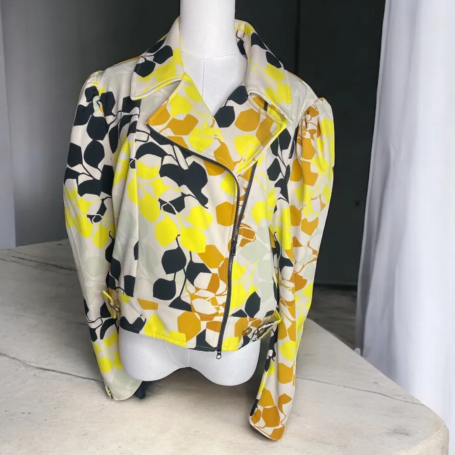 Petit Pois by Viviana G Abstract Floral Print Biker Jacket Size L Yellow Size L - Image 2
