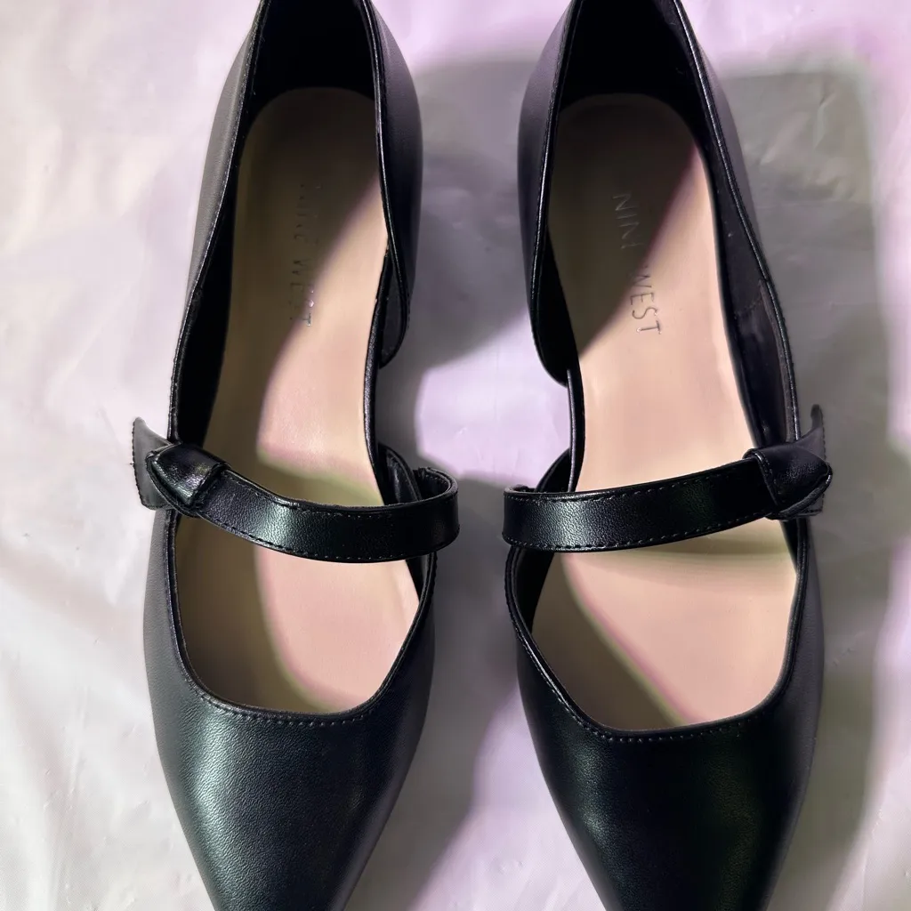 Nine West Black Pointed Flats with Bow - Image 7