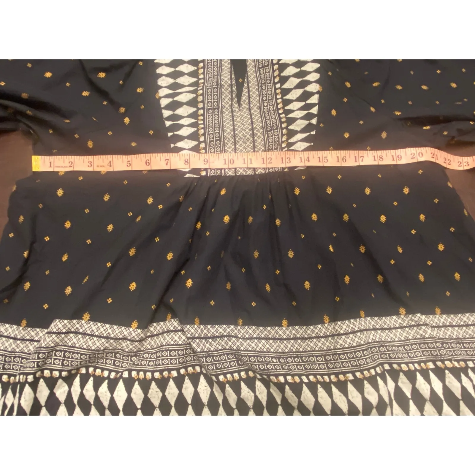 World‎ Market Boho Peasant Tunic Top S/M Black Gold Geometric Print Long Sleeve Size M - Image 7