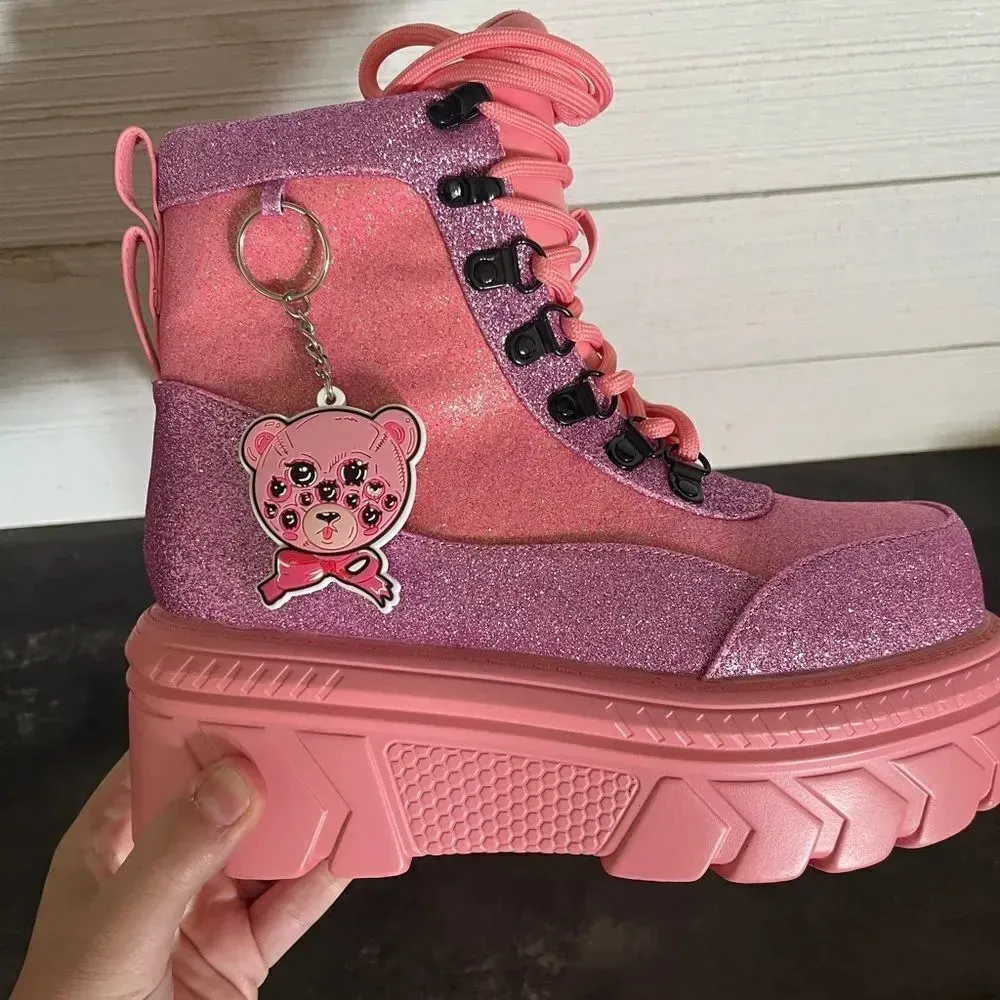 Dolls Kill Pink combat platform boots Addy The Baddy Bear Combat new size 5 - Image 5