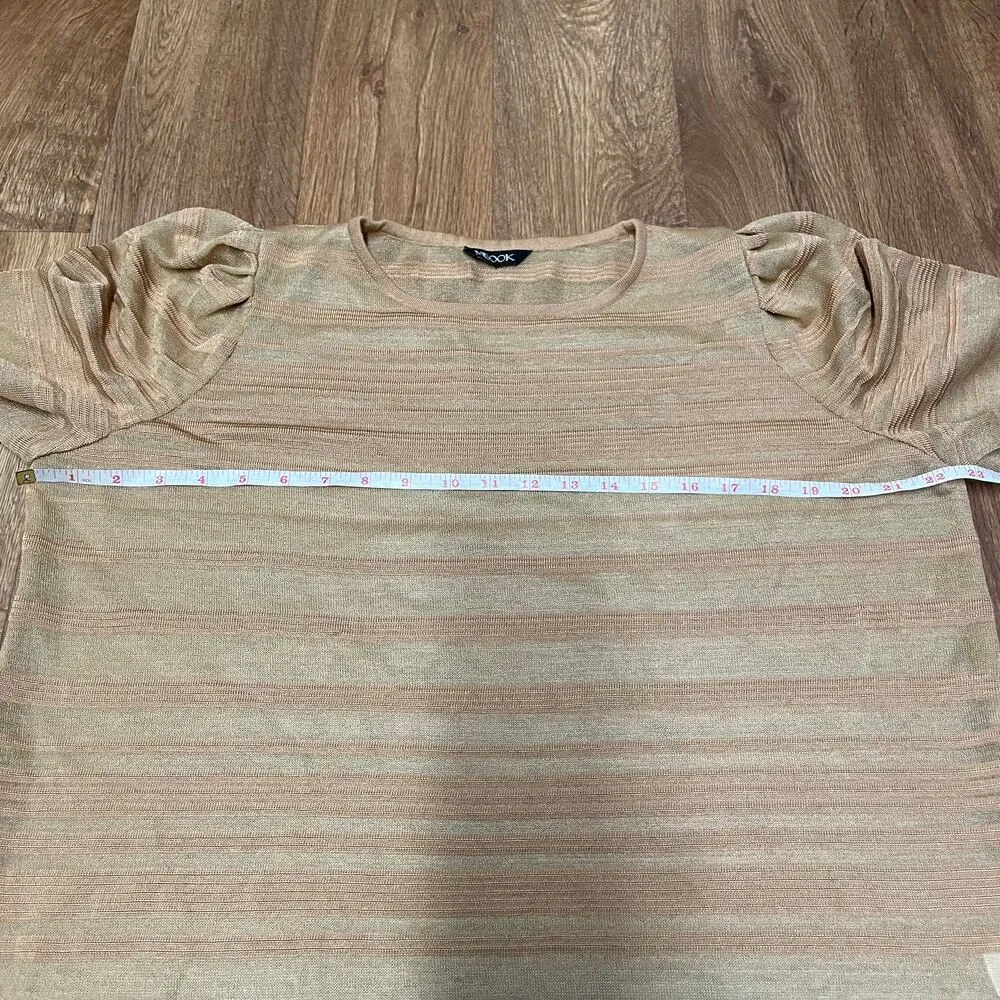 Misook Women Jacquard Stripe Balloon Sleeve Sweater Tunic Dress Side Slit Medium - Image 9