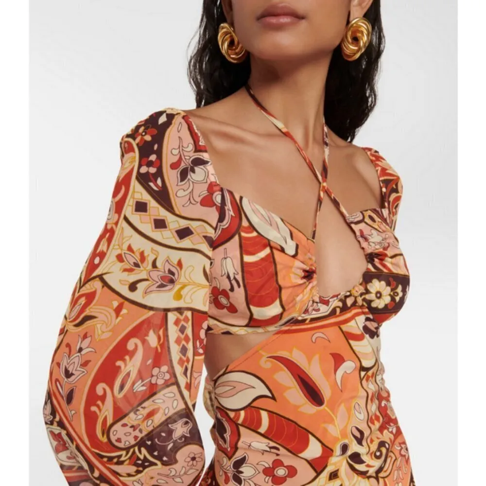 💕RIXO💕 Kamilla Cutout Midi Dress ~ Grace Paisley Canyon Paisley Small S NWOT Orange - Image 8