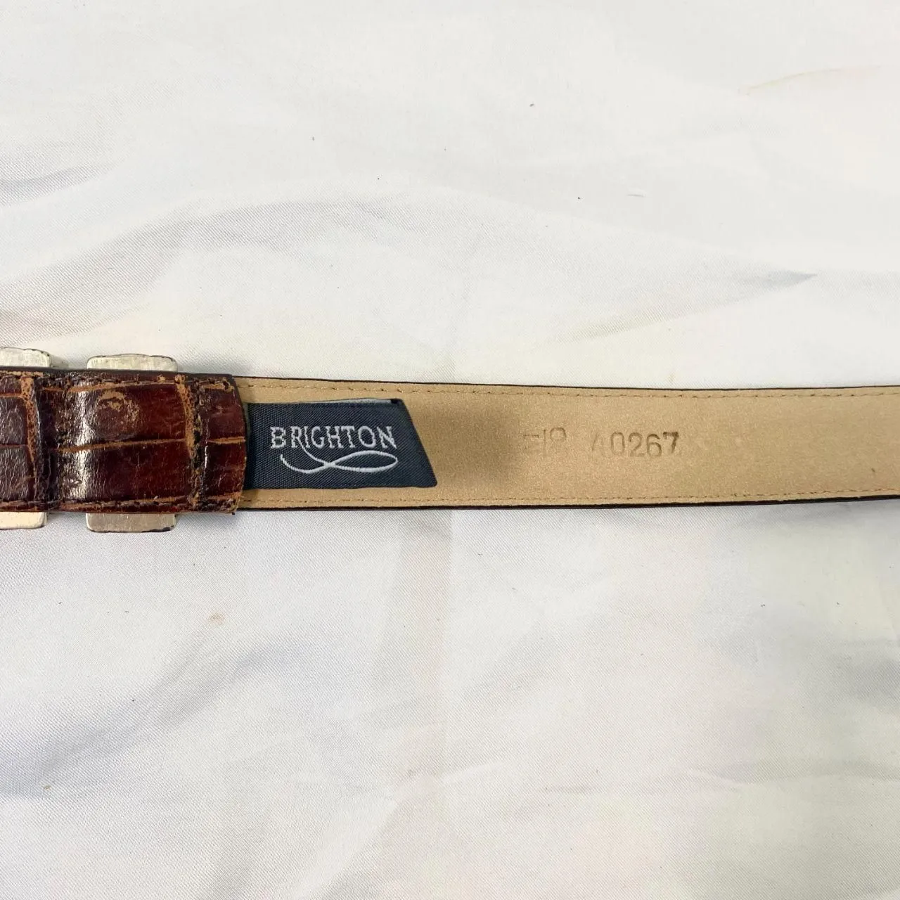 Brighton VTG Silver Horse Head Western Brown Croc Leather Waist Belt M / 30 - Image 3