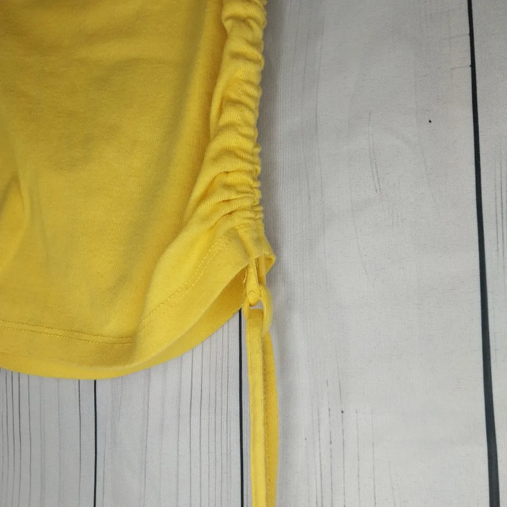 Social Scene Cropped 90's Yellow Sleeveless Top with Mushroom Embroidery Size XS - Image 4