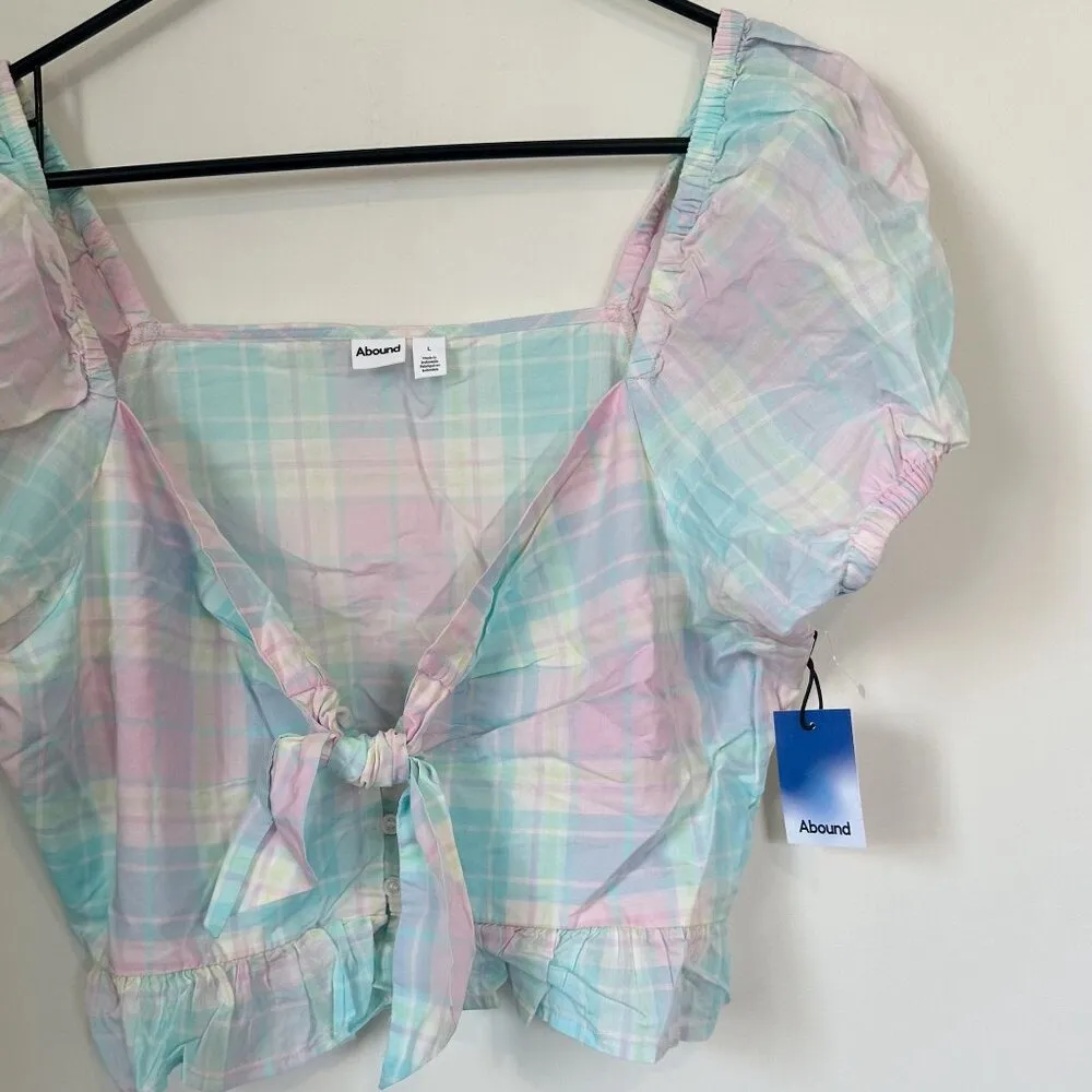 NWT Abound by Nordstrom Pastel Front Knot Ruffled Sleeve Crop Top - Large - Image 5