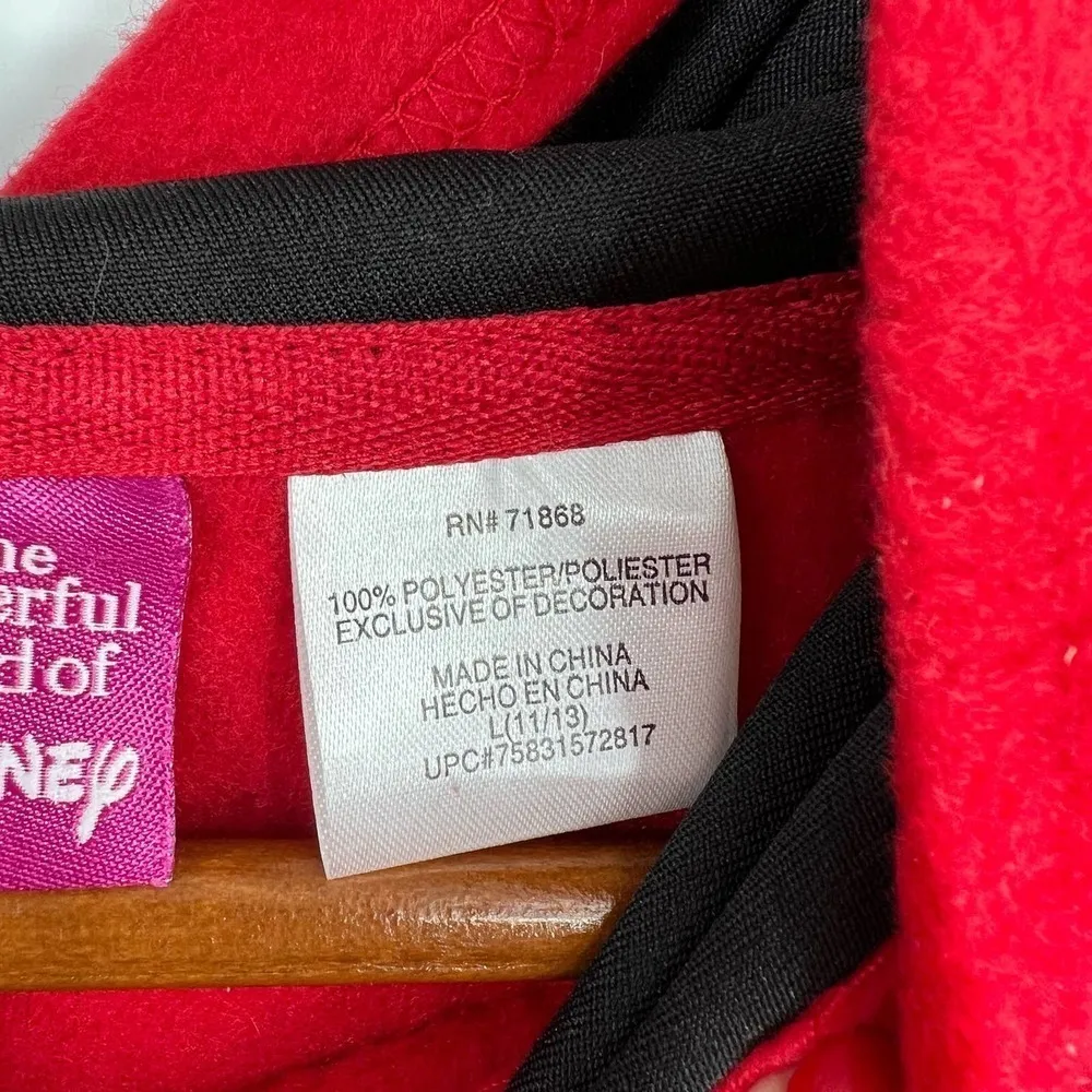Disney y2k women's Mickey Mouse red fleece zip up hoodie jacket pockets sz large - Image 6
