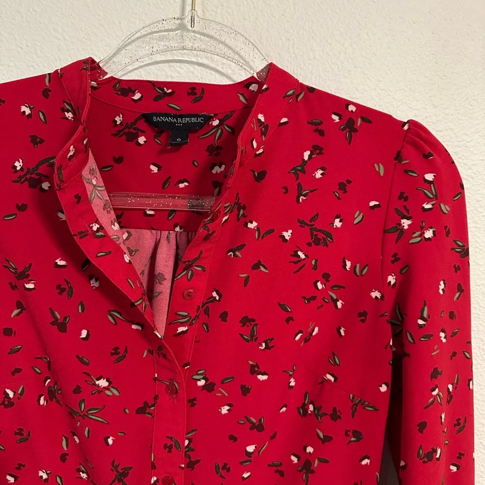Red Floral Banana Republic Shirt Dress - Image 2