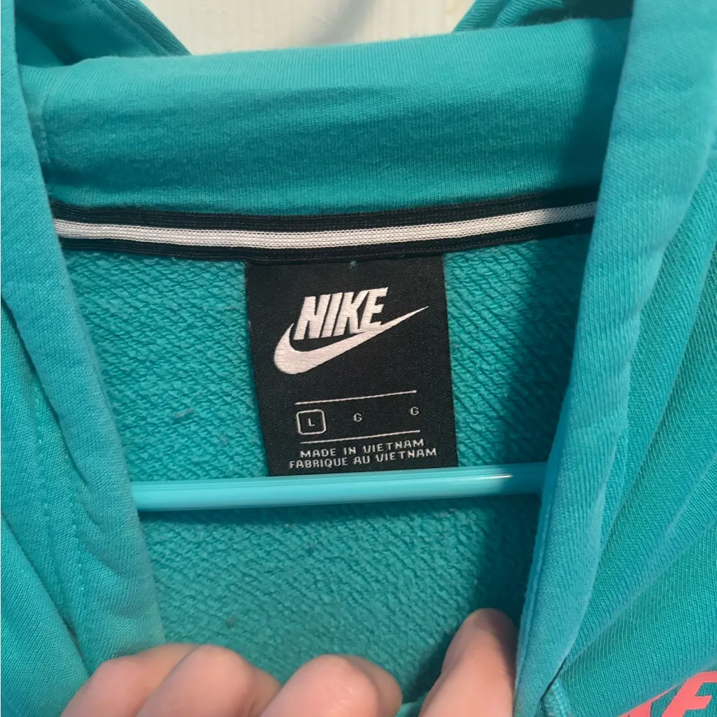 Nike Men's Aqua Hoodie with Pink Logo - Image 2