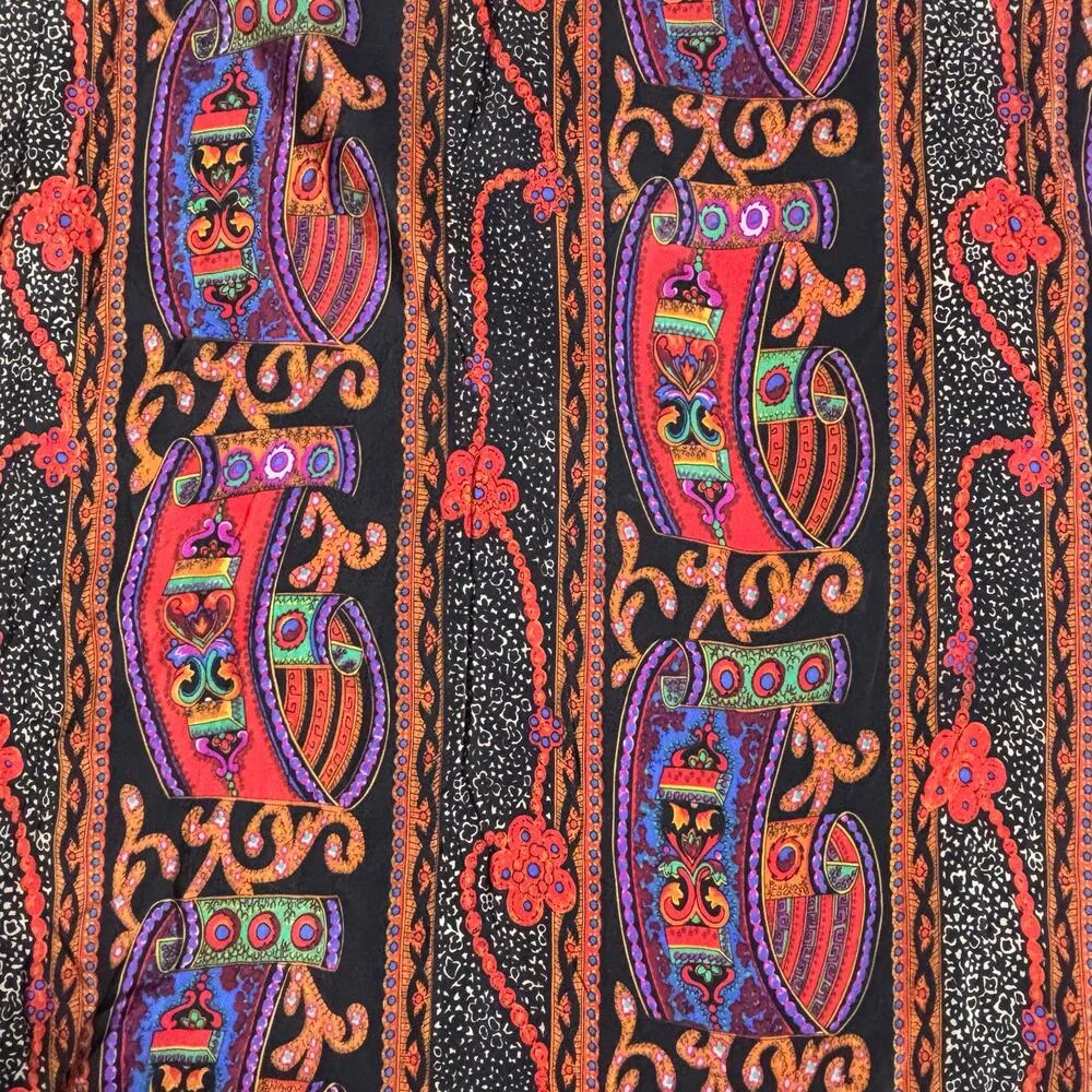 Vintage Silk Blouse 24W Bold Print Black Red Purple Scroll Pattern Top Crewneck - Image 6