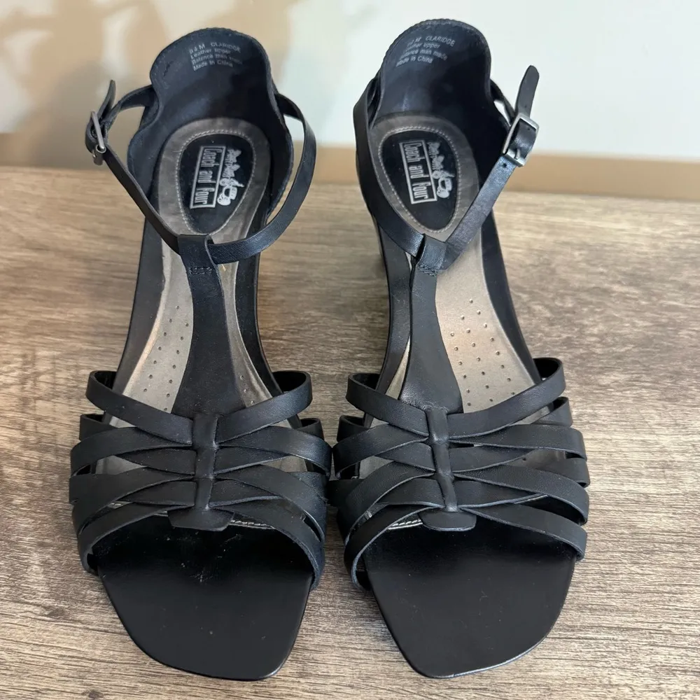 Coach and Four Claridge Black Leather T Strap Sandals Heels Women’s Size 9.5 - Image 6