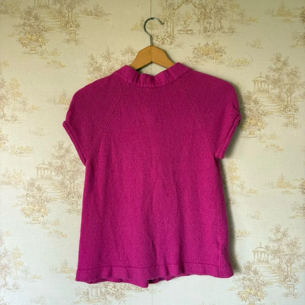 Vintage y2k pink Ann Taylor Loft wool rabbit hair cap sleeve cardigan sweater S - Image 2