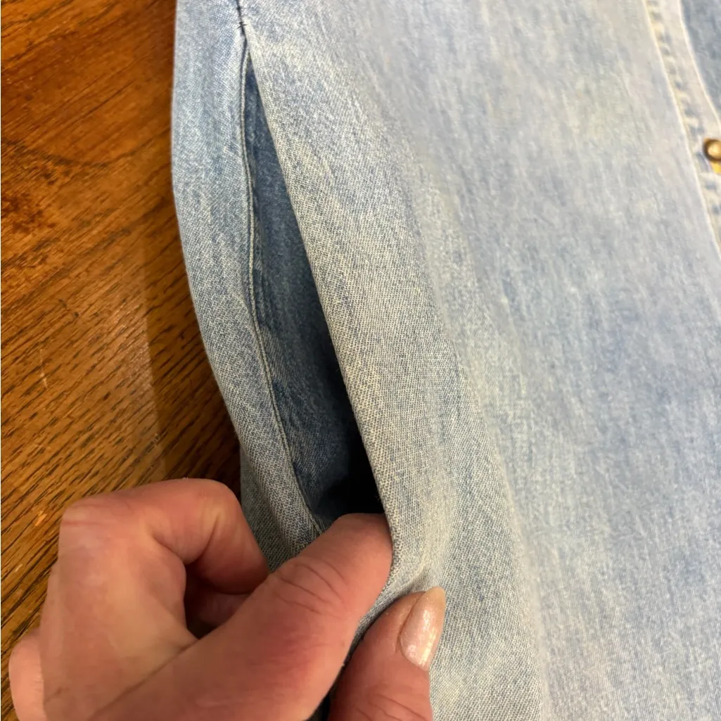 Ruff Hewn Light Wash Denim Button Front Shirt Dress Small 90s Long Sleeve Dress - Image 8