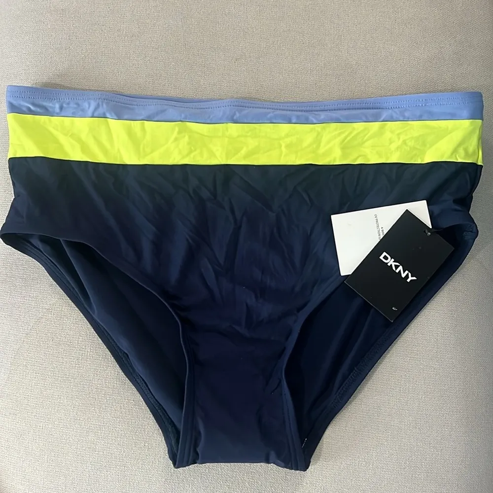 DKNY Navy Color Block Stretch Lined Bikini FullCoverage Swim Bottom Size XXL NWT - Image 3