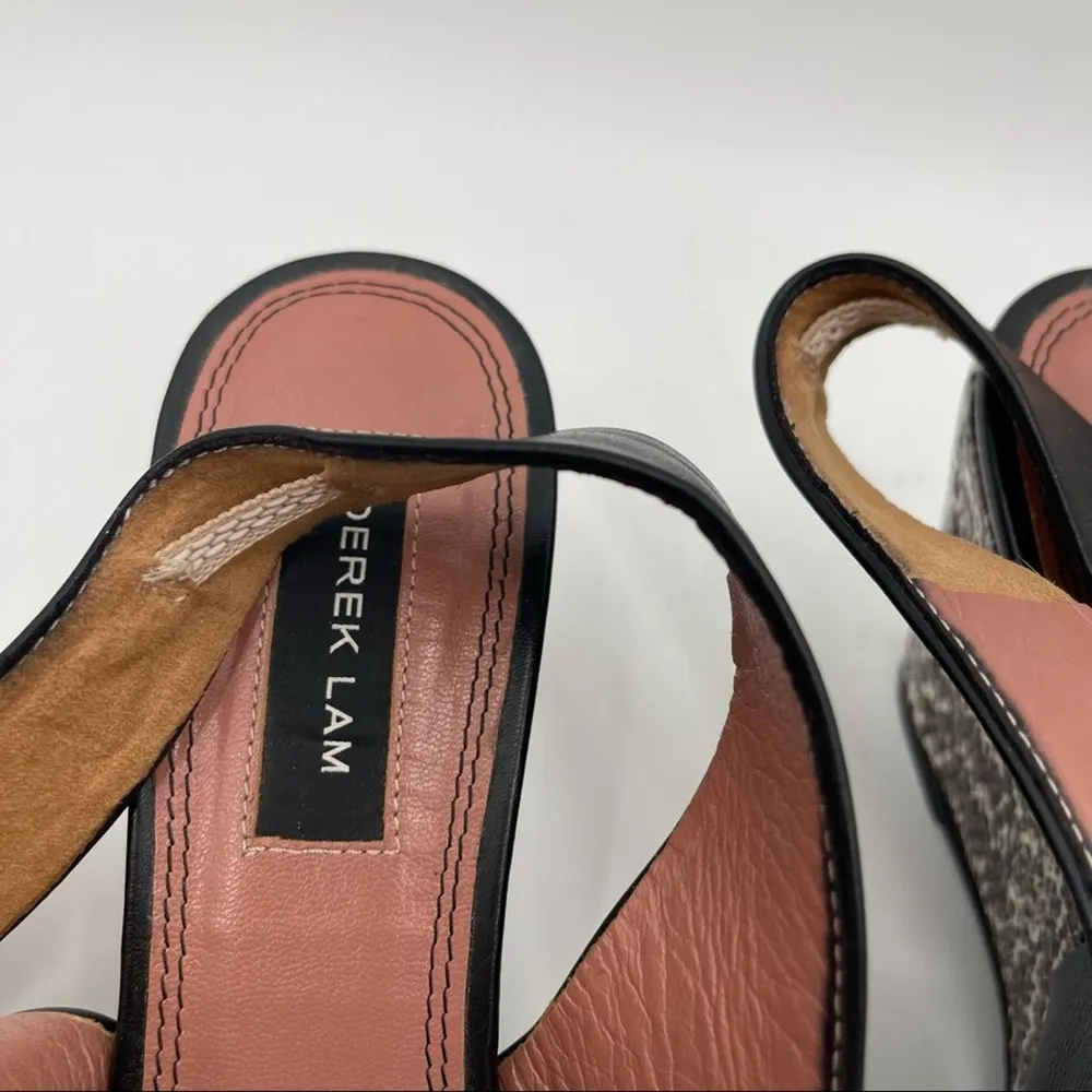 DEREK LAM Snakeskin Wedge Black Leather Strappy Slingback Shoes Heels Size 7 - Image 7
