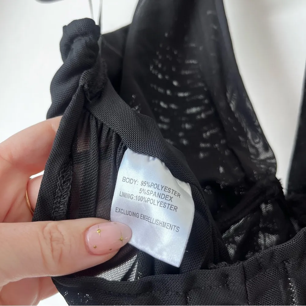 Black Mesh Underwire Halter Crop Top 8 - Image 3