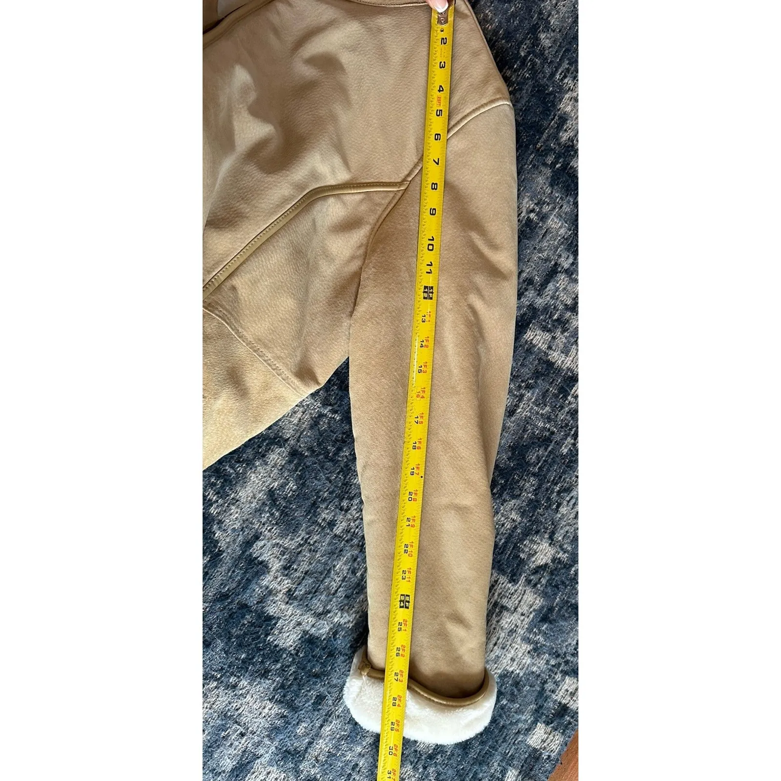 Vintage Suede Tan-White Fur Jacket/Coat Zip Up Maurices Y2K Hooded Women’s Large - Image 10