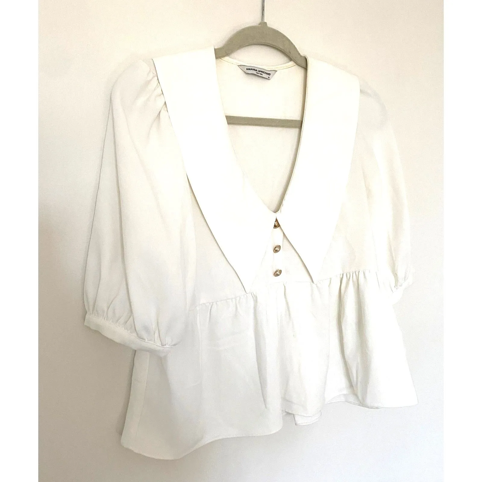 Amanda Uprichard Ivory Evangeline Blouse Balloon Sleeve Revolve Chic Top Sz XS - Image 10