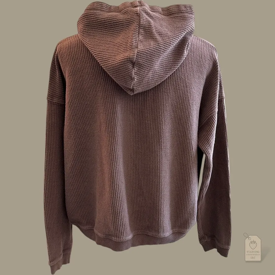 Aerie 100% Cotton Ribbed Knit Hoodie Brown Taupe S Cozy Fall Neutral - Image 6