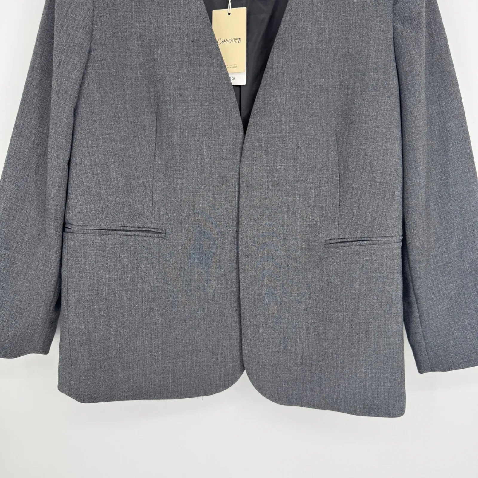 MNG Collarless Suit Jacket Large Grey Minimalist Business Casual Workwear NWT Gray - Image 6