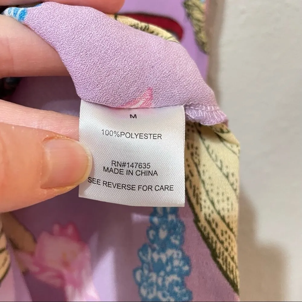 Romeo & Juliet Couture Purple Floral & Bird Print Ruffle Mini Dress Womens M - Image 6