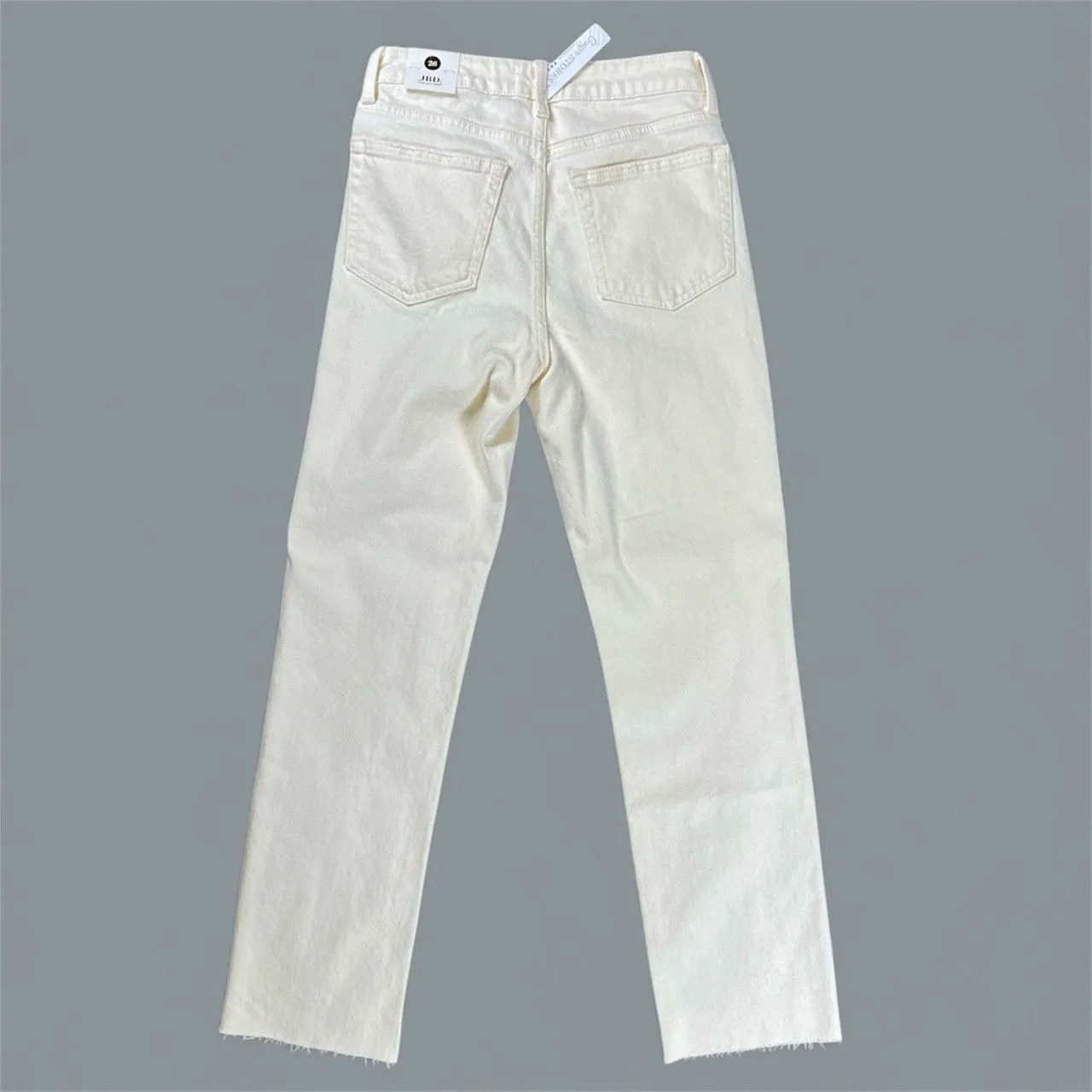 JBD Jeans Womens 26 cream ecru Straight Leg Cropped raw hem jeans - Image 2