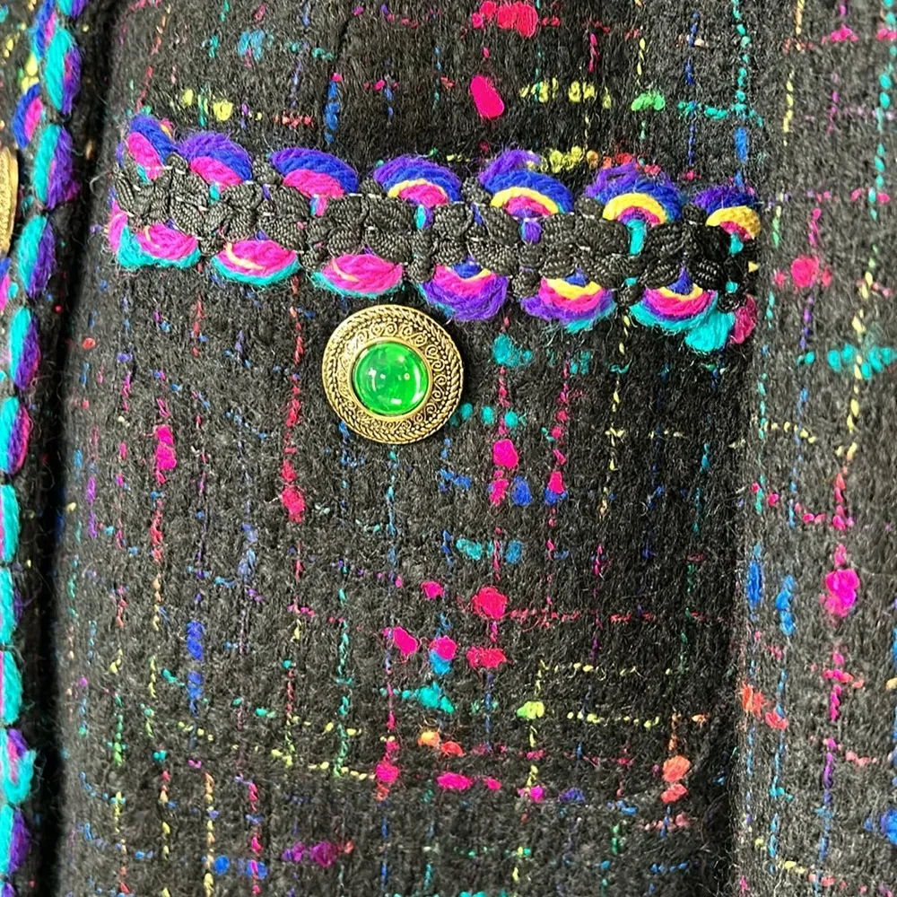VINTAGE HERBERT GROSSMAN RARE Multi Color RAINBOW Wool Tweed Blazer Made in USA Black Size undefined - Image 9