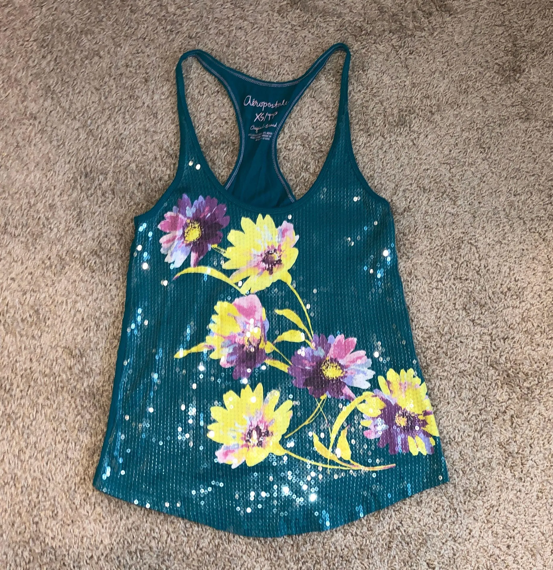 Floral Print Racer back Tank Top W Sequins - Image 2