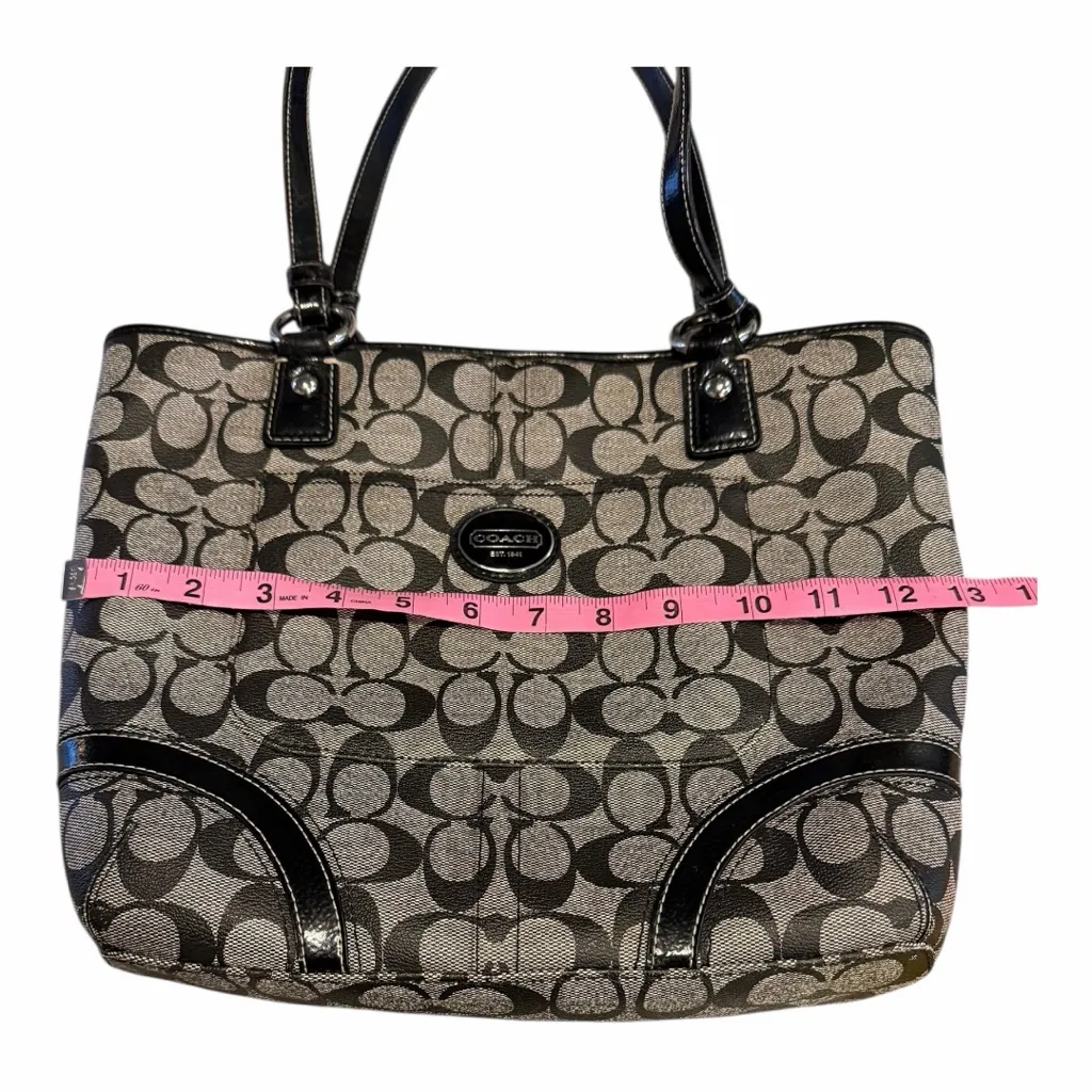 Coach Signature Tote Bag Brown Black Canvas Leather Trim Shoulder Bag - Image 8