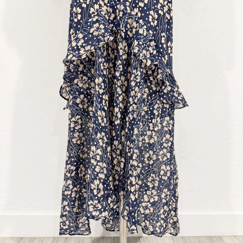RIXO Cheryl Silk Floral Luxury Midi Dress Blue Prairie Cottage Boho‎ Size Small - Image 4