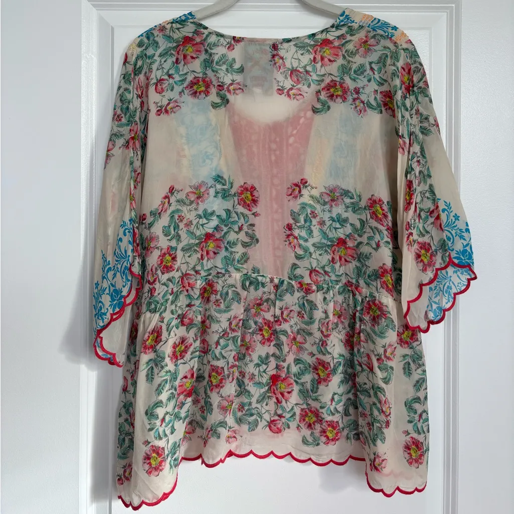 Johnny Was Amber Button Down Floral Scallop Hem Blouse Top - Image 6