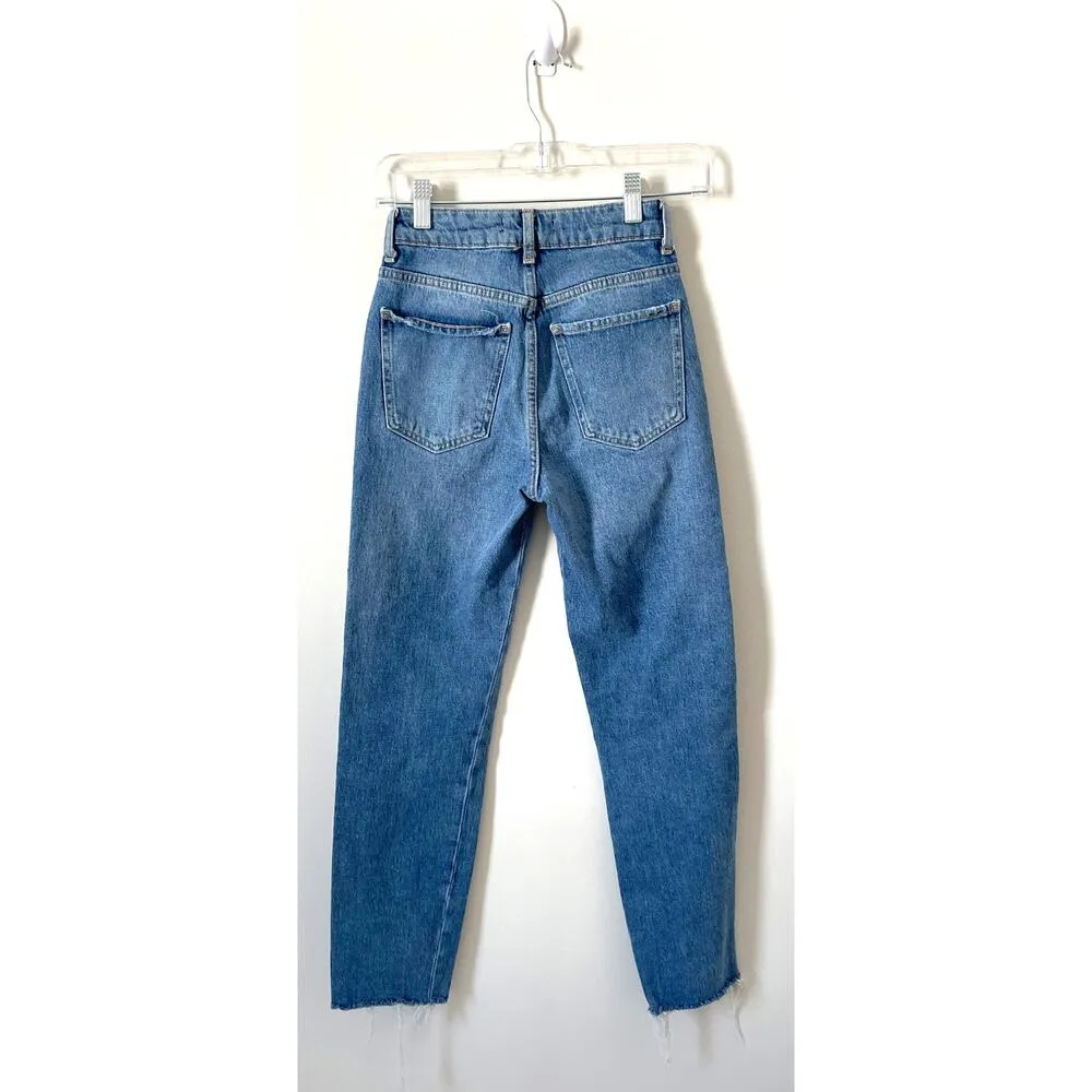 Bershka High Rise Straight Snake Stripe Denim Jeans Blue Beige Size 00 - Image 2