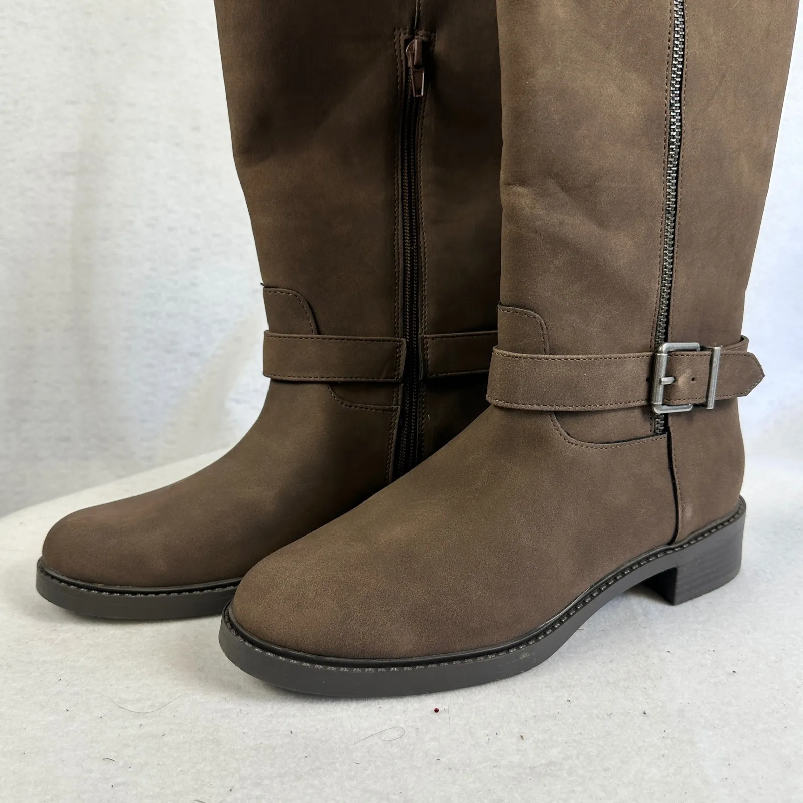 New Kelly & Katie Tall Riding‎ Boots Brown Faux Leather Buckle Zip Women7.5 Wide - Image 2