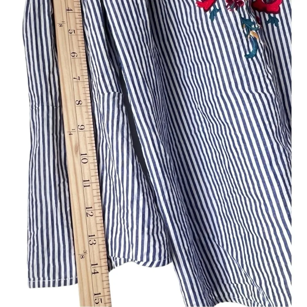 Women’s Blue Rain Tops  Blue Rain Pin Striped Bell Sleeve Off Shoulder size S. - Image 8