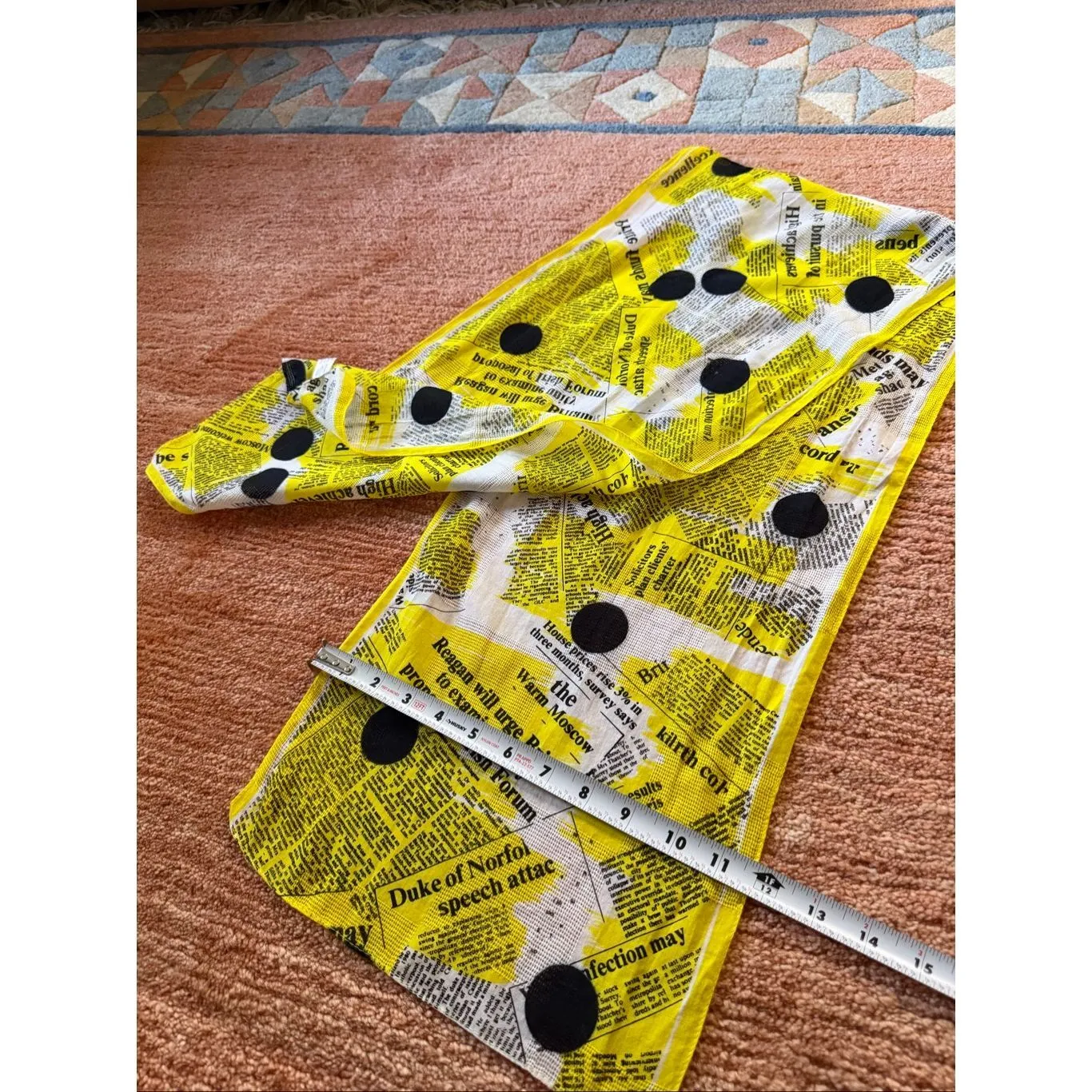 Italian Made Sheer Cotton Designer Scarf Newspaper Print Black - Image 5