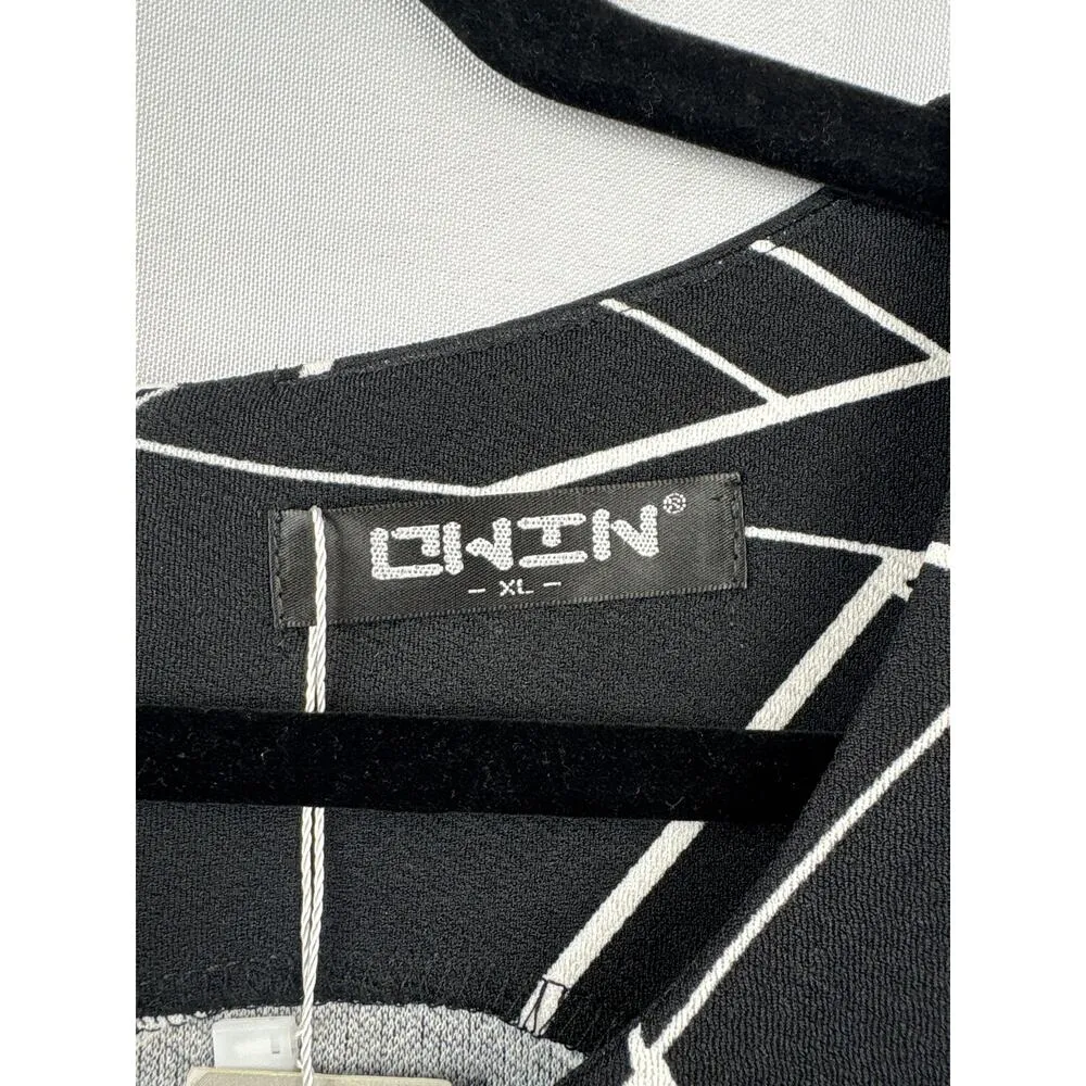 OWIN Women’s Black Tank Dress Size XL – White Geometric Print & Lace Detail - Image 3