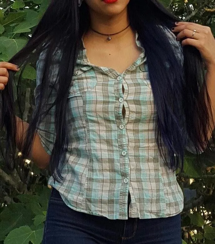 mint and gray plaid top - Image 2