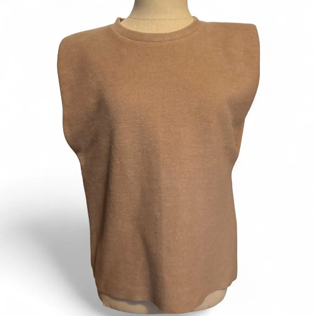 Zara Women's Brown Shoulder Pad Blouse Size S Sleeveless - Image 8