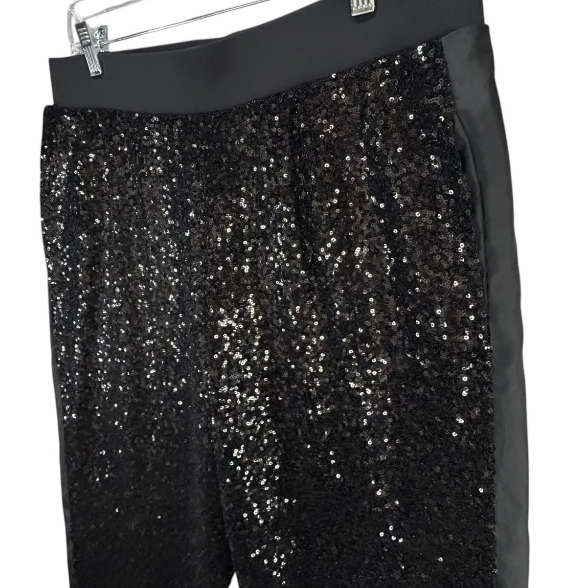 Victorias Secret Sport Pants Womens L Black Sequined Sparkly Glitter Dark Glam - Image 3