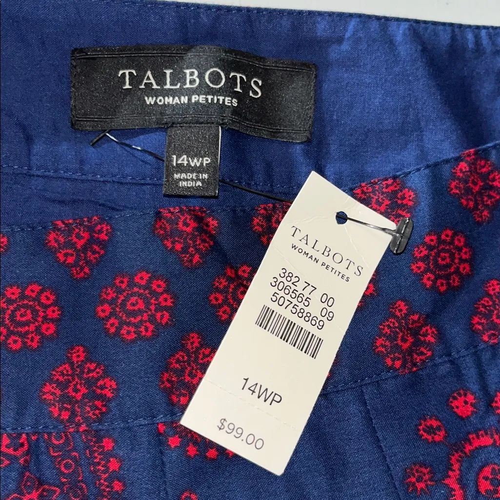 Talbots Woman Petites NWT Size 14WP Blue & Red Paisley Print A-Line Skirt - Image 3