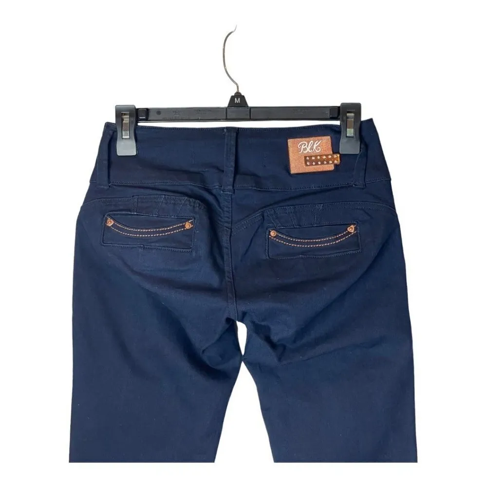 BLK DNM‎ Blue Dark Wash Jeweled Button Wide Waistband Slim Jeans Size 28 - Image 4