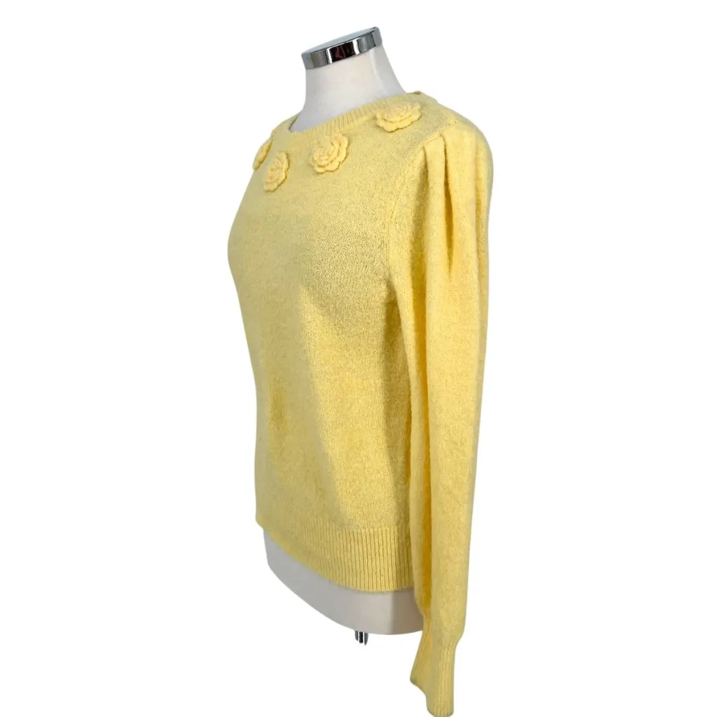 Joie Floral Embellished Puff Sleeve Crewneck Sweater Yellow Size Small - Image 5