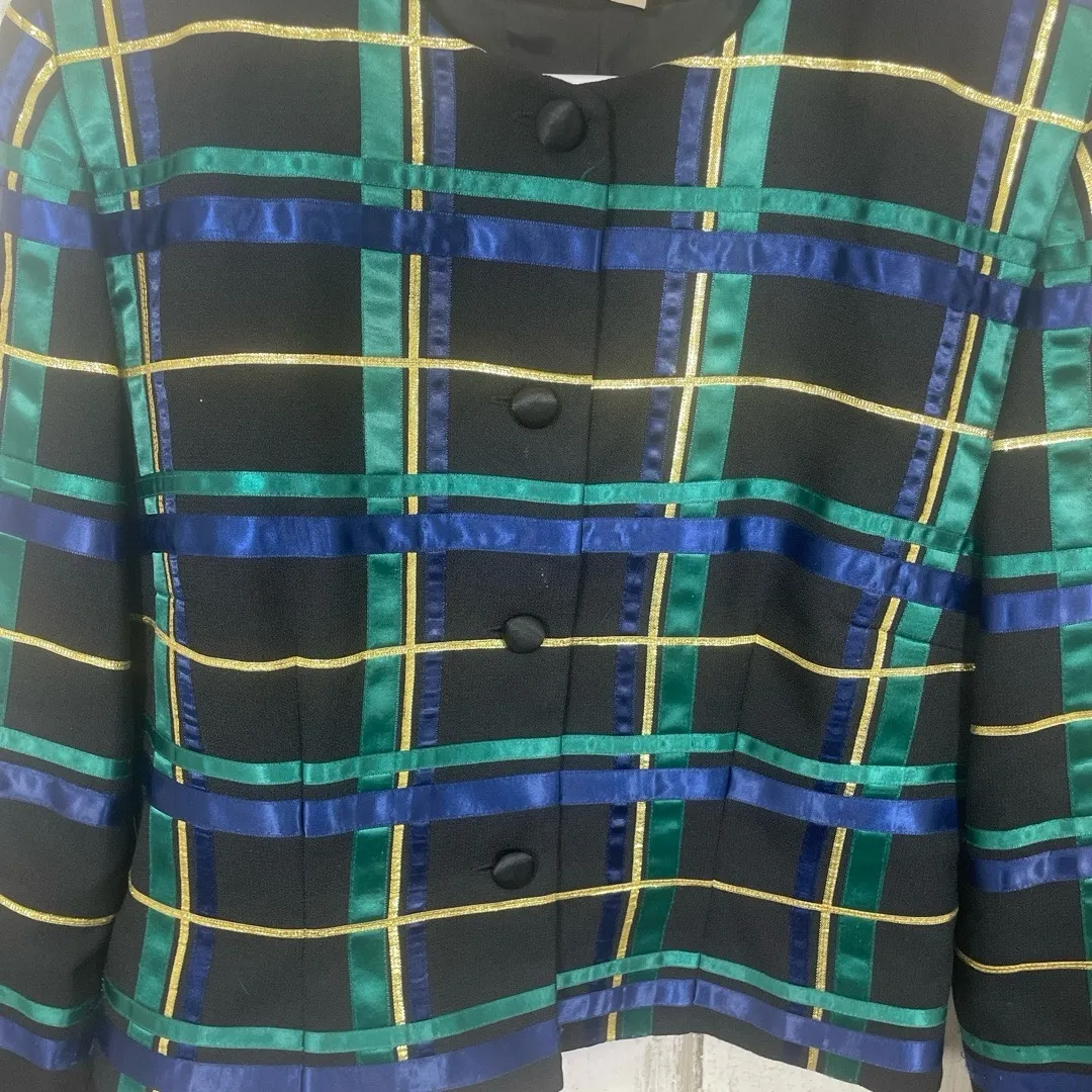 Talbots Vintage Black Multi Plaid Ribbon Jacket size 8 Christmas Holiday Festive - Image 8