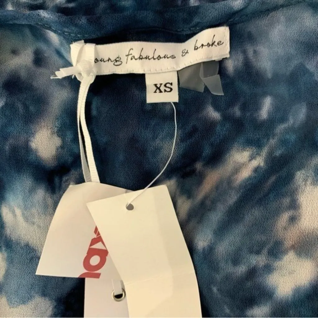 Young Fabulous And Broke Tie Dye‎ Wrap Blouse Long Sleeve Boho XS Blue NWT - Image 6