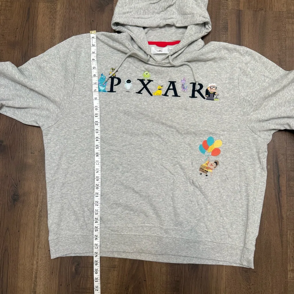 DISNEY PIXAR Embroidered Hoodie Sweatshirt Grey XXL Monsters Inc Up - Image 7